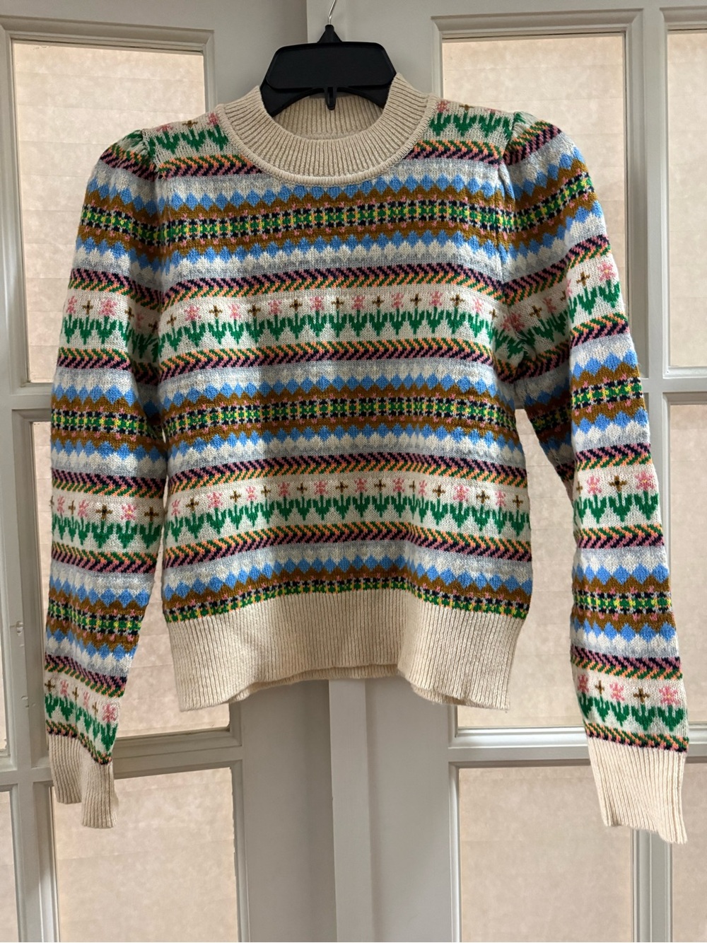 Crewcuts Cream Fair Isle Sweater with Green, Blue, Pink and Brown Accents